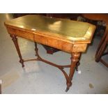 Late 19th / early 20th Century burr walnut leather inset writing table on turned supports with