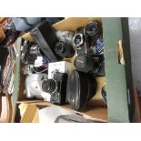 Quantity of various cameras and accessories including: Pentax and Olympus