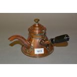 19th Century French circular copper coffee pot with wooden handle