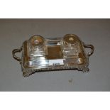 Small early 20th Century London silver rectangular two bottle inkstand
