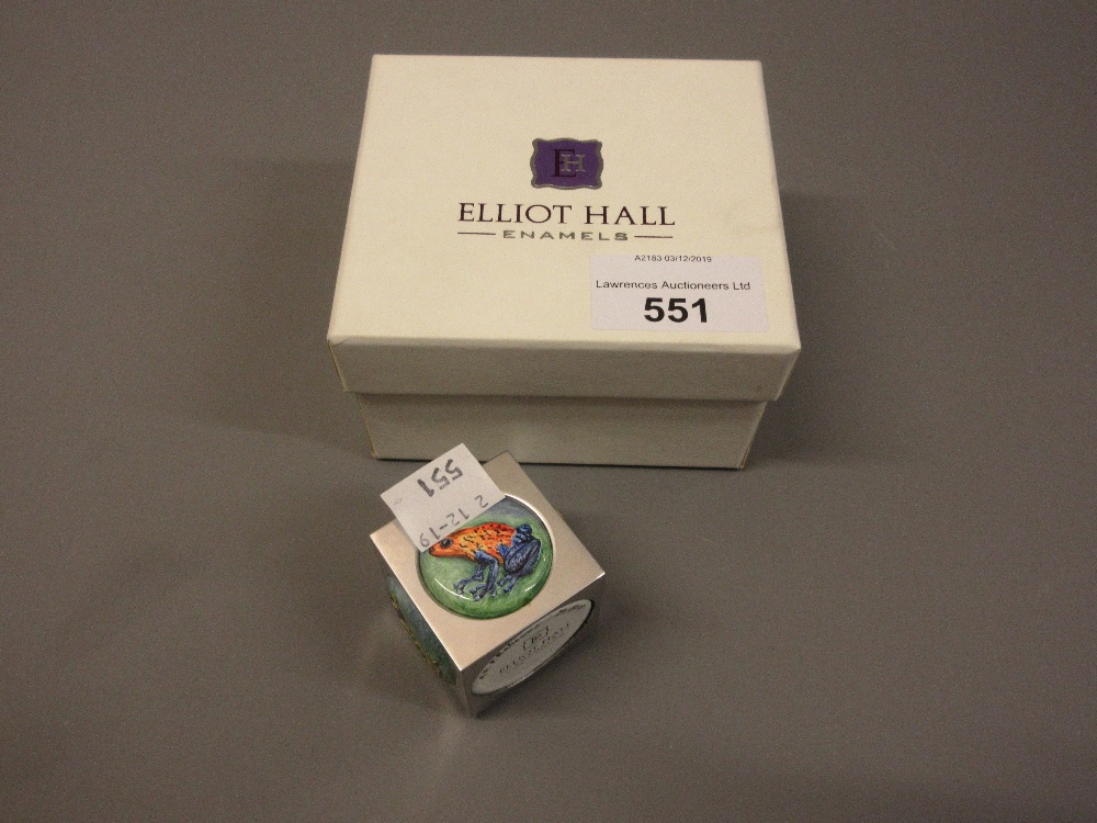 A.P.F. Bakewell, for Elliot Hall Enamels, a miniature paperweight decorated with panels of frogs
