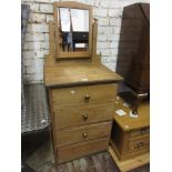 Narrow 19th Century stripped pine dressing chest with a mirrored back above four drawers