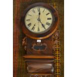 19th Century mahogany drop dial wall clock, the circular painted dial with Roman numerals