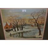 Helen Bradley, artist signed proof coloured print, ' Christmas Ducks ', 15ins x 19ins, gilt framed