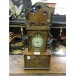 Mahogany and inlaid mantel timepiece with painted dial and key wind movement (George III and later)