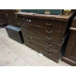 Small early to mid 20th Century mahogany two part plan chest having six drawers with coppered