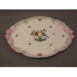 20th Century Herend oval porcelain tray painted with birds and insects