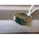 18ct White gold three stone emerald and diamond ring
