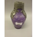 Art nouveau pewter mounted purple glass vase
