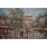 20th Century oil on canvas, street scene, signed Barton together with a large collage picture on