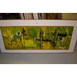 20th Century acrylic on board, abstract study, signed Dunn 66, 11ins x 30ins, framed Good condition