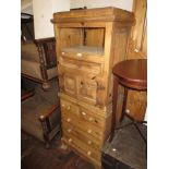 Small stripped pine chest of two short and three long drawers, together with a stripped pine