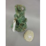 Chinese jadeite vase with cover together with a hardstone pendant