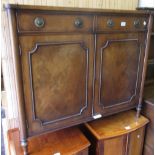 Small reproduction mahogany two door sideboard, reproduction mahogany twin pedestal dining table and