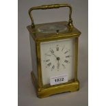 Late 19th or early 20th Century gilt brass cased carriage clock, the enamel dial with Arabic and