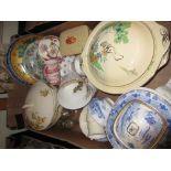 Box containing a small quantity of various decorative china including: a blue and white teapot,