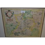Antique hand coloured map of 'Hassia Land Graviatus' (Central Germany), 13.5ins x 16.5ins, gilt