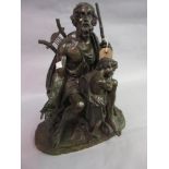 French patinated bronze figural group of Homer with a boy on naturalistic base, signed in the bronze