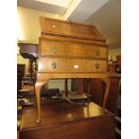 1930's Walnut bureau and a 1940's oak side table with single drawer and barley twist supports