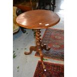 Victorian circular mahogany pedestal table on spiral twist and tripod support