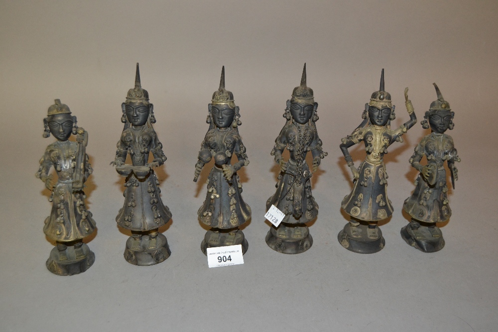 Set of six oriental white metal figures of musicians and dancers