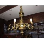 Good quality heavy gilt brass six branch chandelier in Dutch style