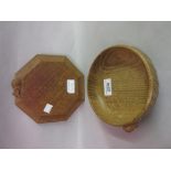 Robert Mouseman Thompson, small oak circular bowl and octagonal cheese board with carved mouse