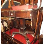 William IV rosewood drop-leaf sofa table with a single frieze drawer above a square baluster