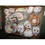 Set of five Continental pottery kitchen storage jars, pottery cup and cover and sundries