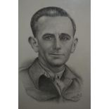 Pencil sketch portrait of an army officer together with a quantity of framed and unframed