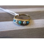 18ct Yellow gold split pearl and turquoise set ring