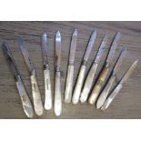 Group of ten mainly 19th Century silver and mother of pearl fruit knives