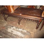 Antique and later oak rectangular coffee table on bobbin turned front supports, 21ins x 50ins x 18.