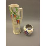 Art Deco Bewley pottery jug vase painted with flowering branches, together with a Poole Pottery