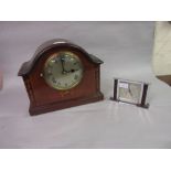 Edwardian mahogany marquetry inlaid mantel clock with silvered dial and two train movement, together