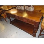 Large good quality Victorian mahogany serving table, the shaped moulded top above two frieze drawers