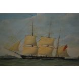 Oil on board, maritime scene, British brig off the English coast, monogrammed R.M., 9.5ins x 14.5ins