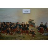 Pair of oils on print base, French battle scenes, 8ins x 13ins
