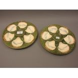 Pair of 19th Century French Longchamp Majolica pottery oyster plates