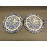 Pair of Copeland Spode blue and white Italian pattern circular pottery wall chargers