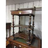 Victorian walnut and inlaid Davenport with a brass rail back, hinged sloping top and open shelf base