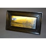 Small Japanese white metal plaque housed in an ebonised frame