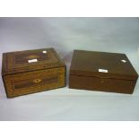 Modern burr walnut humidor cigar box and a 19th Century parquetry inlaid writing box