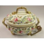 19th Century Derby small oval tureen and cover painted with roses within floral garlands