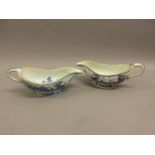 Pair of 18th Century Chinese blue and white sauce boats (one repaired) Hairline crack and repair