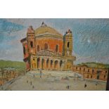 20th Century oil on board, study of a Maltese church, indistinctly signed, framed, 9ins x 11ins