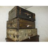 Quantity of various luggage including a vellum suitcase, smaller leather suitcases, Gladstone bag (