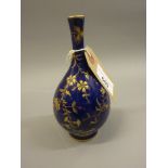 Miniature Mintons baluster form vase with gilt floral decoration on a Royal blue ground, 5.5ins high