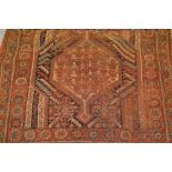 Qashqai rug with twin pole medallion design (worn), 162cms x 109cms