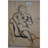 Renato Guttuso, ink sketch of a mother feeding a child, seated (at fault), signed in pencil and